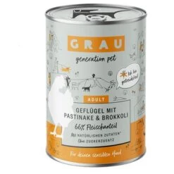 GRAU Ave, Chirivía Y Brécol Comida Húmeda Para Perros -Artículos Mascotas Tienda 268398 pla grau hundefutter gefluegel pastinake brokkoli 400g hs 01 9 2